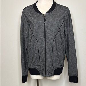 Athleta size Large Gray and Black Bomber Jacket Sporty Style